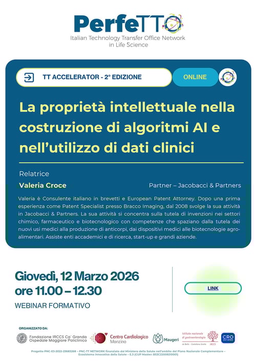 3. TT Accelerator 2°ed - La proprietà intellettuale nella costruzione di algoritmi AI e nellutilizzo di dati clinici